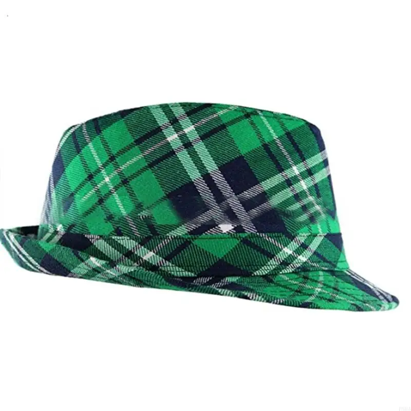 Unisex Fisherman Hat Hip Hop Leprechaun Hat Bucket Plaid Green Fedora for Saint. Patrick Day Costume Accessories