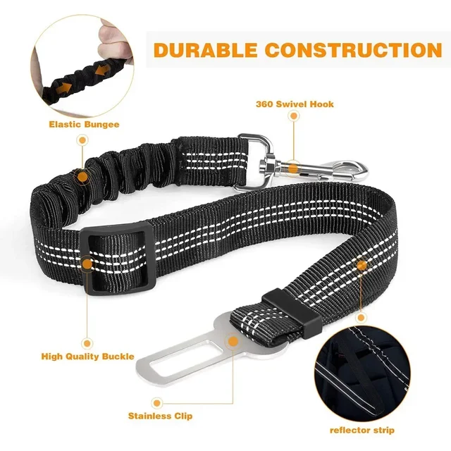 Dog Leash Harness Dogs Dog Accessories Supplies Pet Dog Car Seat Belt Retractable Buffer Elastic Reflective Safety Traction Rope 2