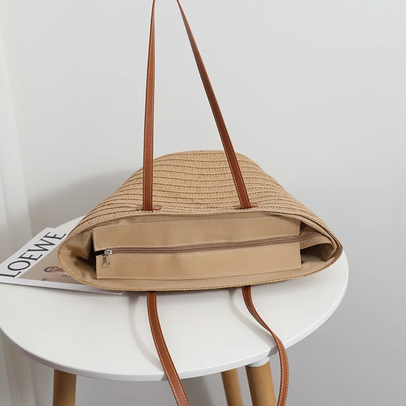 Versatile And Simple One Shoulder Straw Woven Bag New High Capacity Straw Woven Bag Tote Bag Women's Beach Vacation Bag