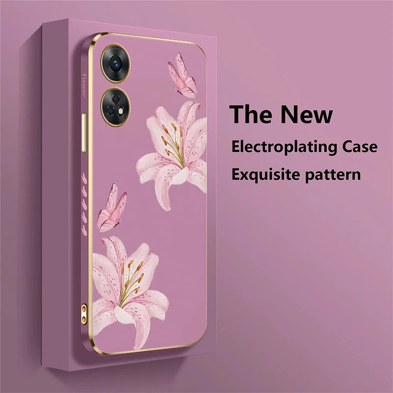 Floral Butterfly Pattern Shockproof Silicone Case with Plated Edges