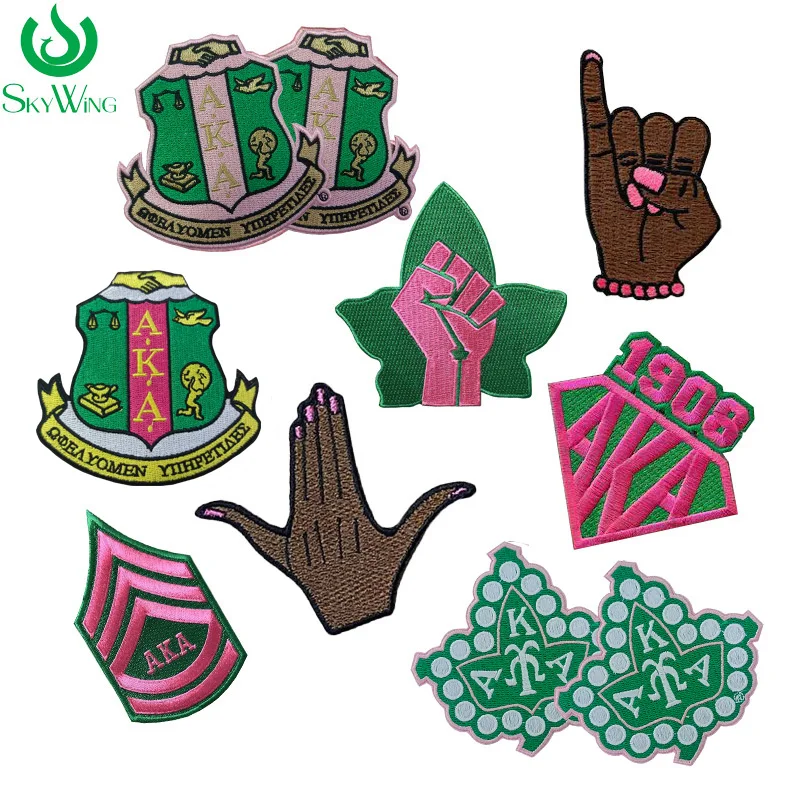 Embroidered Iron on Patches for Jacket, Small Size, AKA Alpha Kappa Alpha Sorority Patch, Pearl Ivy Shield
