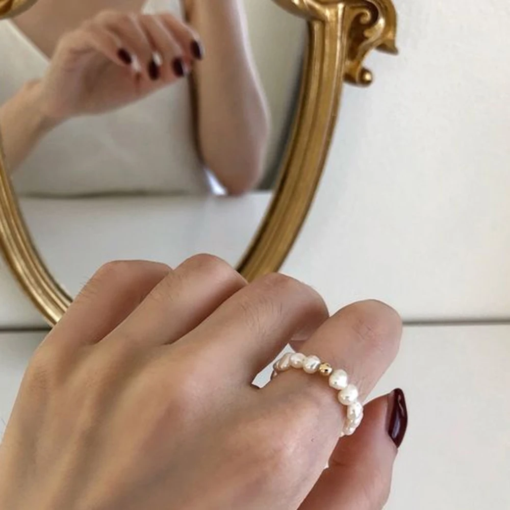 Crystal Rings Engagement Rings Fashion Rings Wedding Rings Stainless Steel Rings Finger Rings Fashion Ring Metal Rings Pearl Finger Ring SUNIBI Pearl Ring for Woman Korean Style Trendy Stainless Steel Bride Wedding Engagement Statement Jewelry Accessories