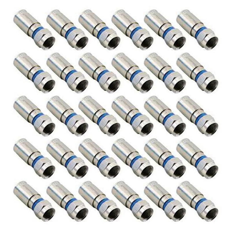 

30Pcs RG6 F Compression Connector RF Wire Connector Solderless Adapter Blue