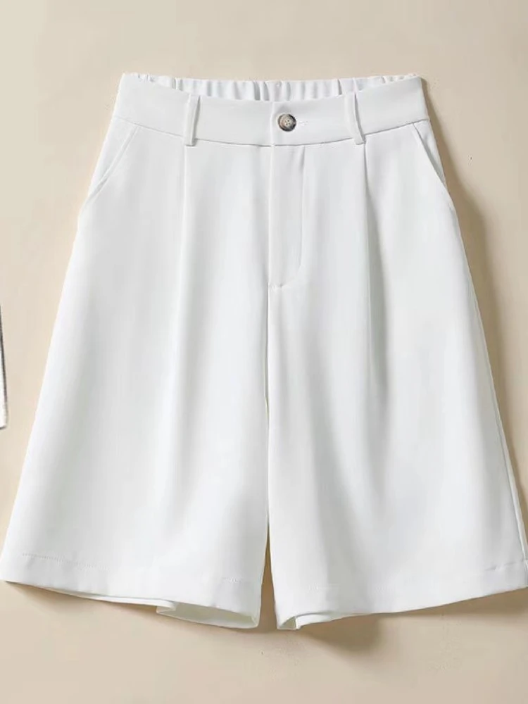 

Women's Summer Shorts Loose Ventilate Solid High Waisted Short for Women Pocket Fashion Button Silky White Women's Short 2024