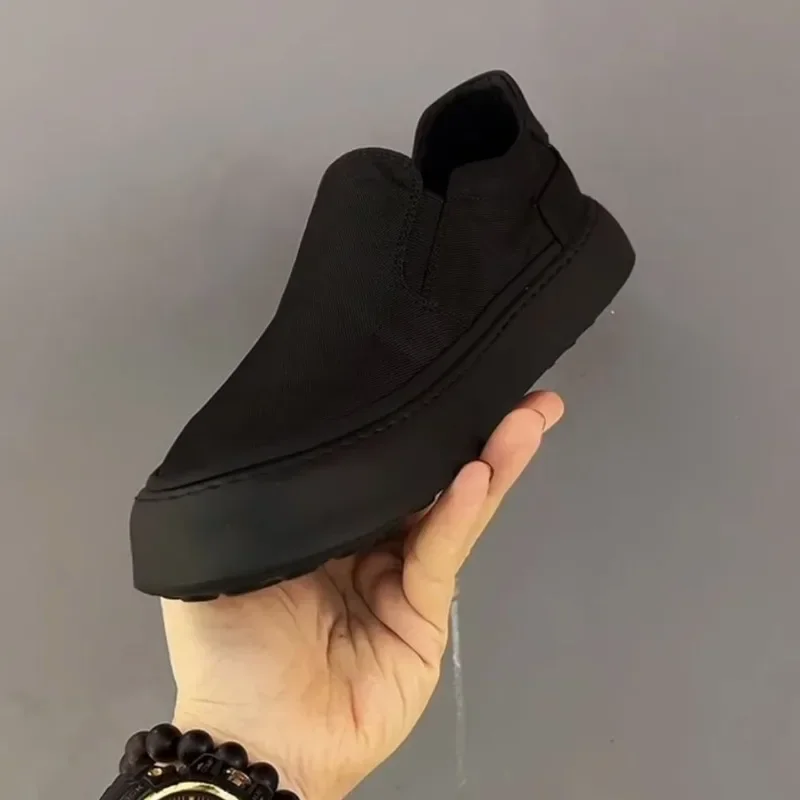 Flat Men's Shoes Slip-on Walking Shoes for Men New Canvas Loafers Outdoor Low Top Black Shoes Breathable Male Footwear Size 45 2