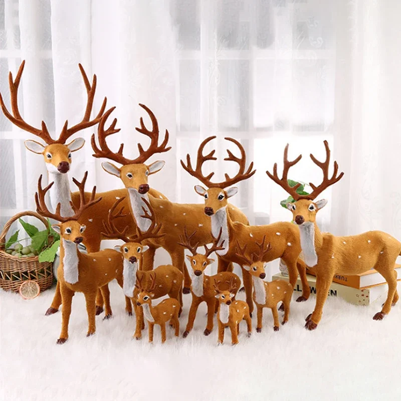 

15/20/25/30/35/40cm Simulation Plush Reindeer Christmas Deer Xmas Elk Decorations Ornament For Home New Year Desktop Decor Gifts