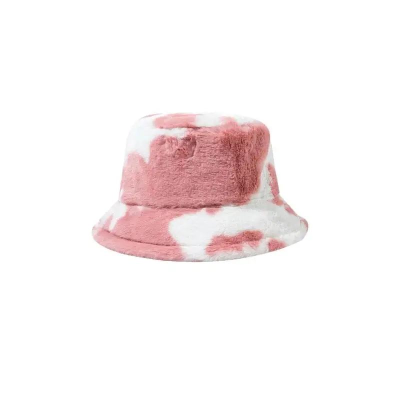 Fashion Winter Cow Print Women Bucket Hat Faux Fur Outdoor Lady Fisherman Fluffy Panama Warm Female Flat Cap Plush Furly U8k8 fisherman hat