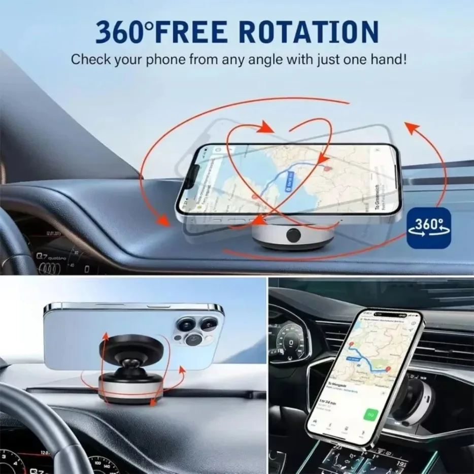 Car Center Console Wireless Charger Magnetic Vacuum Suction Cup Phone Holder for Magsafe iPhone 16 15 14 13 Fast Charging Stand