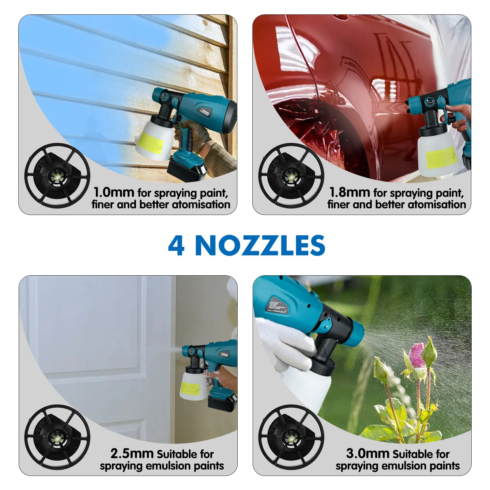 Cordless Spray Gun 1000ml for Dewalt/Milwaukee/Makita/Bosch 18-20V Li-ion Batter