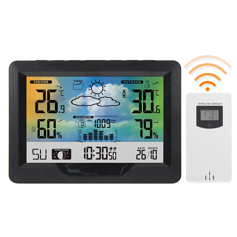 

LCD Digital Weather Station Weather Forecast Alarm Clock Temperature Hygrometer Lunar Phase Perpetual Calendar Electronic Clock