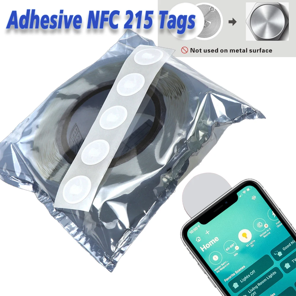 접착식 NFC 215 프로그래밍 가능 NFC 태그, 안드로이드 및 아이폰 호환, 504 바이트 메모리, 13.56 Mhz 스티커, 스마트 IC 카드, 1000 개