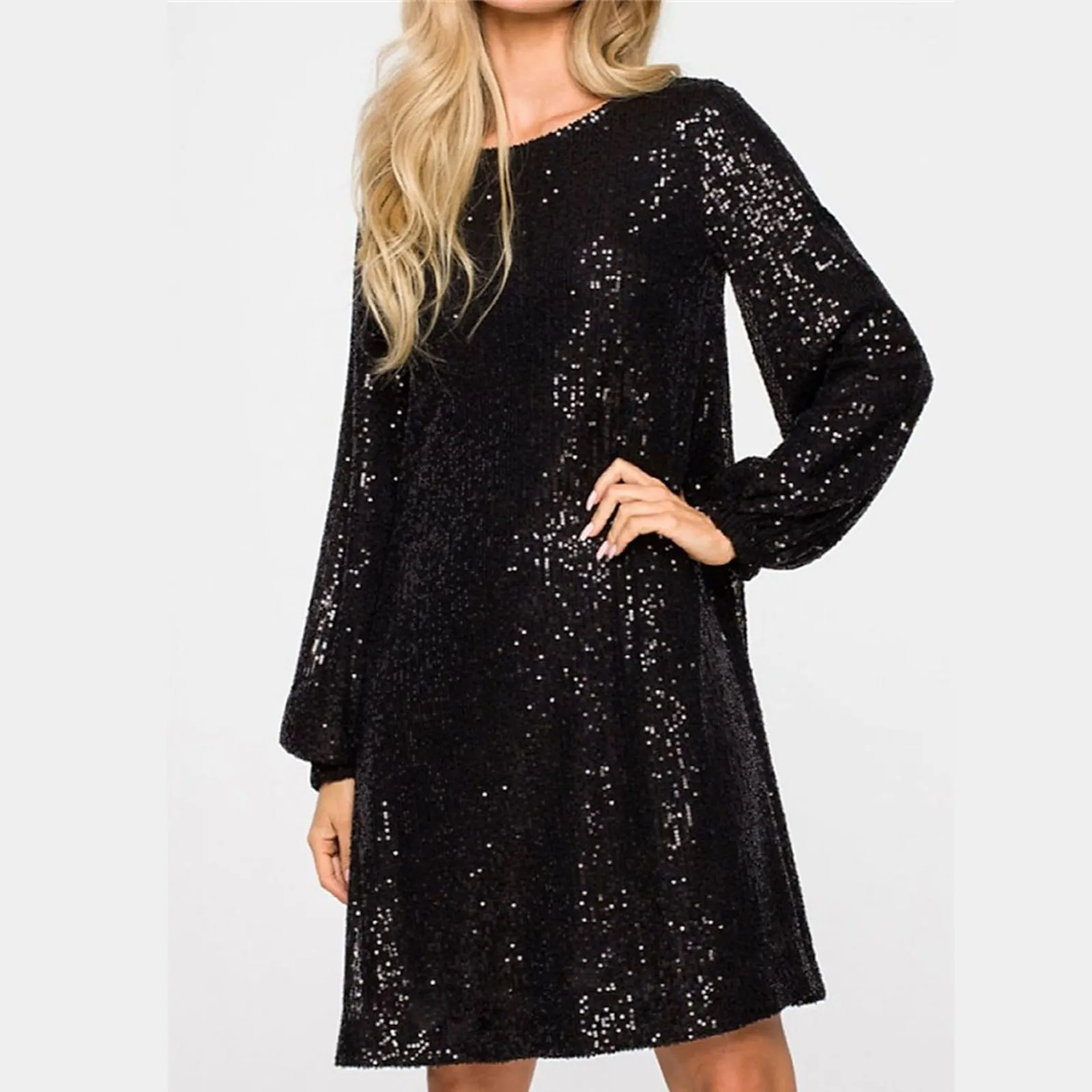 

Spring Winter Fashion Sequin Dress For Women Long Lantern Sleeve Elegant Luxury Mini Dresses Belt High Waist Casual Party Night