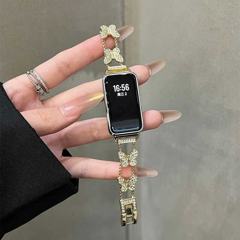Luxurious Bling Butterfly Diamond Metal Smartwatch Bracelet Strap, 18-22mm