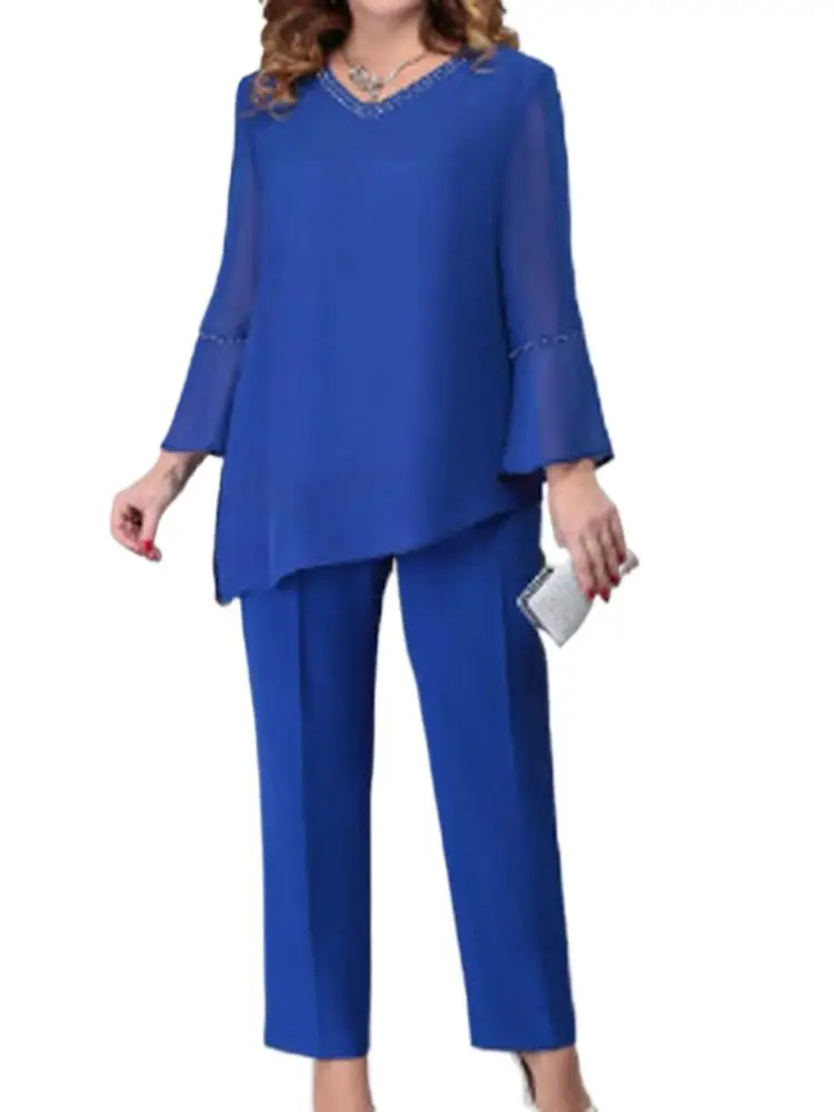 Women Casual Long Sleeve Blouse Sets Two Piece