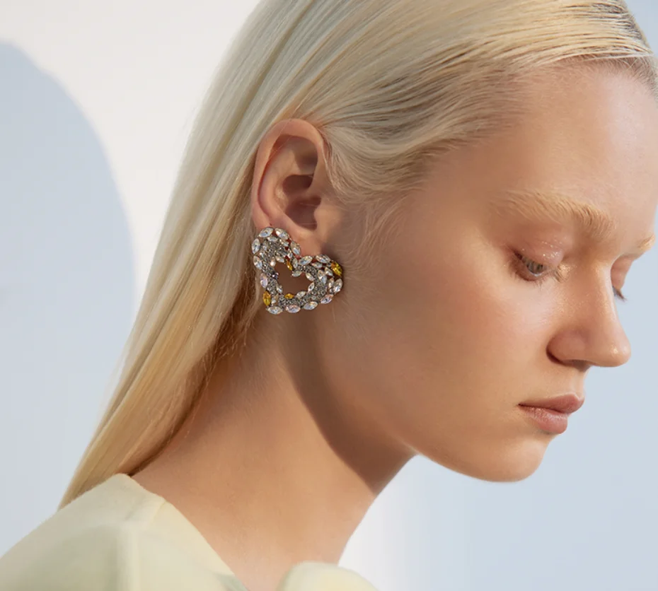 925 silver needle artificial Rhinestone heart green wedding party Earrings for women Fashion Jewelry