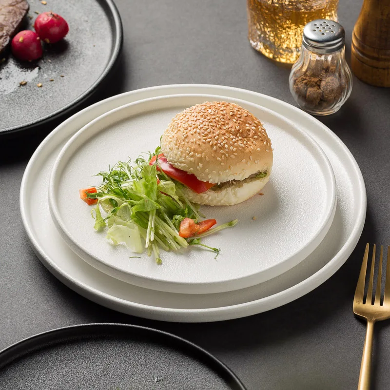 Stainless Steel Plates Flowing Sand Frosted Steak Western Food Dish for Hotel and Restaurant