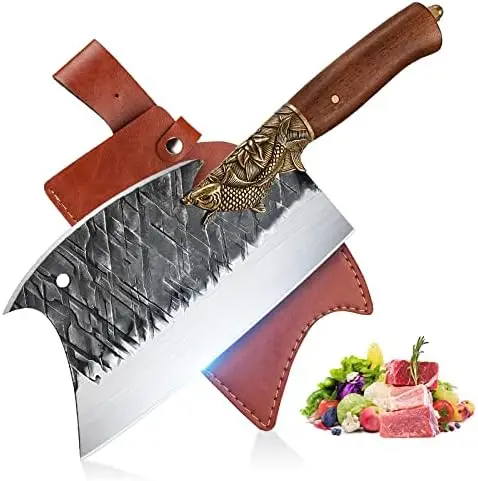 

Мясницкий нож с двойными лезвиями для резки костей, мясницкий нож из высокоуглеродистой стали, сверхмощный мясницкий нож с футляром, подарок