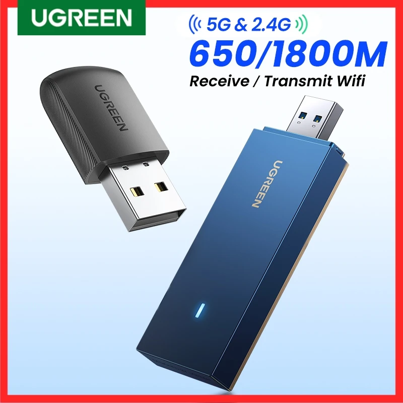 UGREEN-adaptador WiFi AC650 AX1800, WiFi6/5 5G y 2,4G, Dongle de tarjeta WiFi USB para ordenador portátil de escritorio, antena Wifi, tarjeta de red Ethernet USB