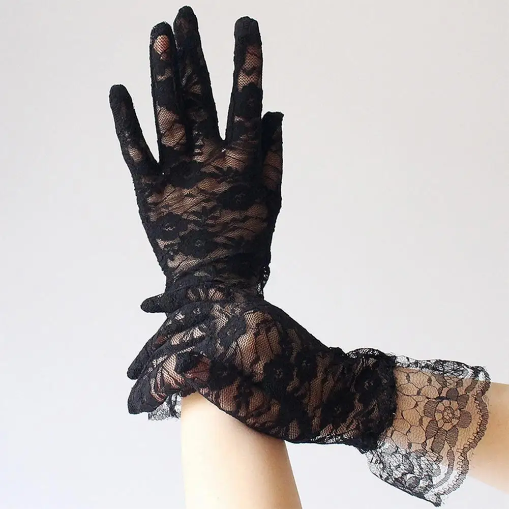 

1 Pair Openwork Floral Bridal Mittens Prom Gloves See Through Dress Up Elegant Ladies Short Lace Gloves Wedding Accessories