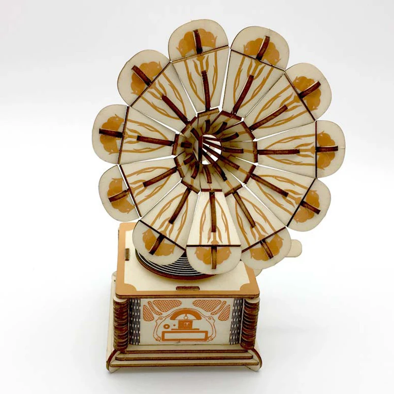 Creative 3D Wooden Assembly Model Puzzle Retro Phonograph Telephone Camera DIY Kids Toys For Children Home Room Decoration 5