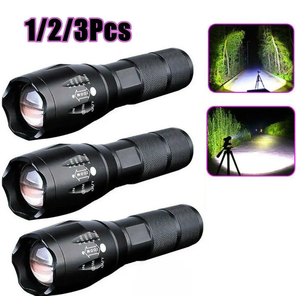 Police 90000LM T6 LED Torch Flashlight Super Bright Powerful Zoom Camping Lamp 