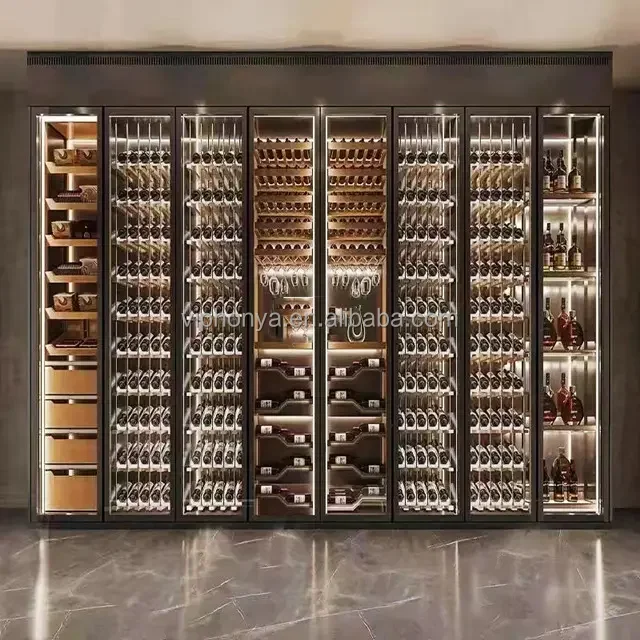 Luxury Glass Wine Cellar Display Rack Stainless Steel Wine Locker For Bar Living Room Furniture Or Home