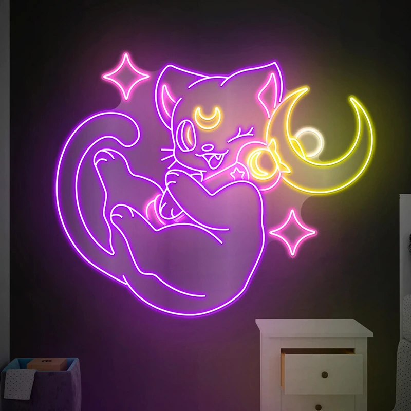 Cat Anime LED Neon Sign Light Bedroom Home Wall Hanging Lamp LED Night Lights Party Game Room Home Decoration Personalized Gifts