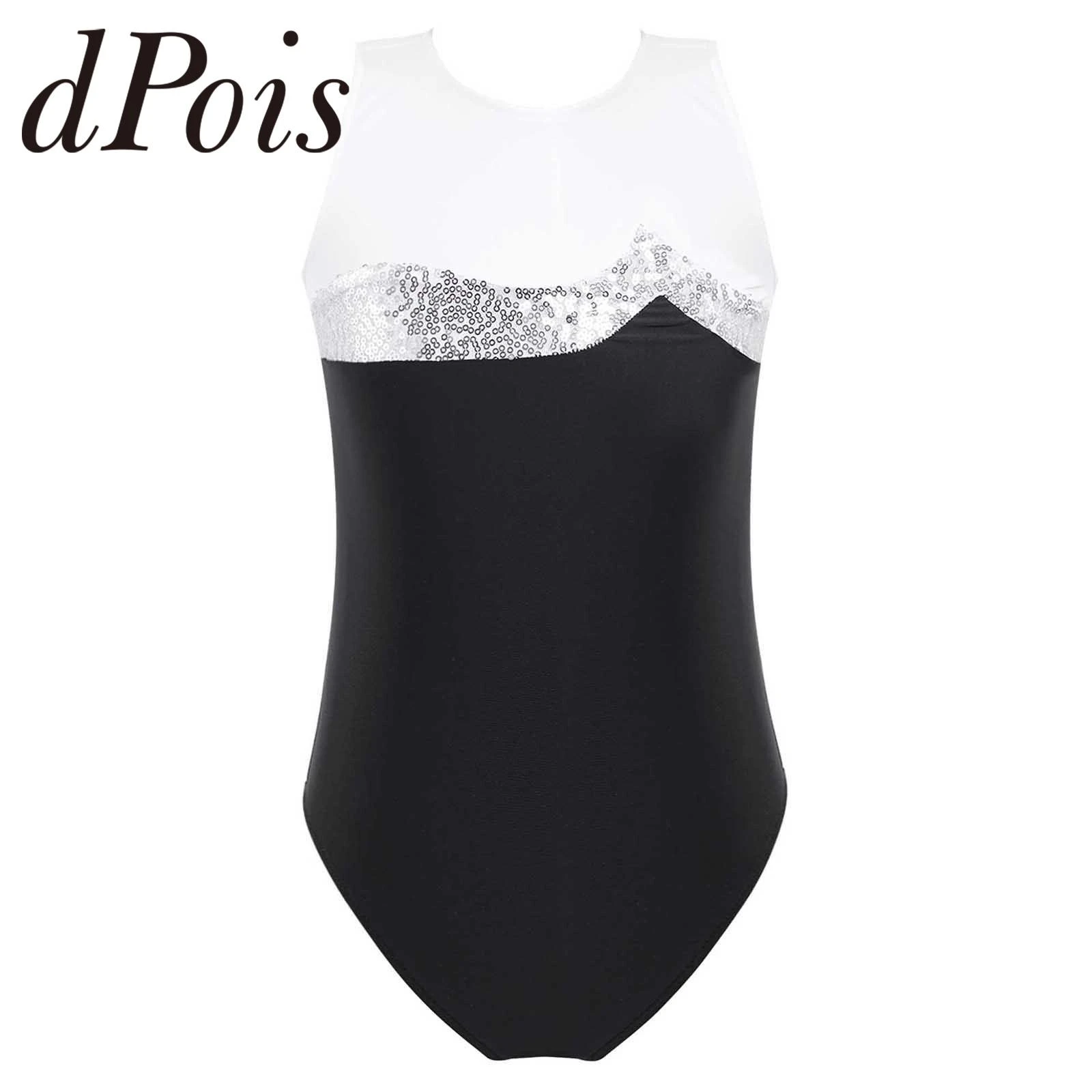 Child Kids Girls Sleeveless Shiny Sequins Keyhole Back Gymnastics