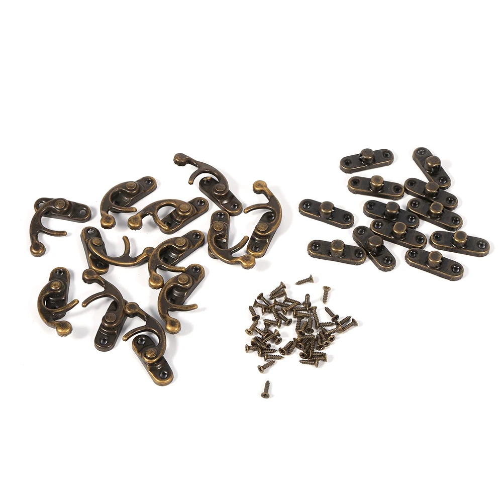 

12Pcs Iron Antique Decorative Jewelry Gift Wine Wooden Box Hasp Latch Hook With Screws