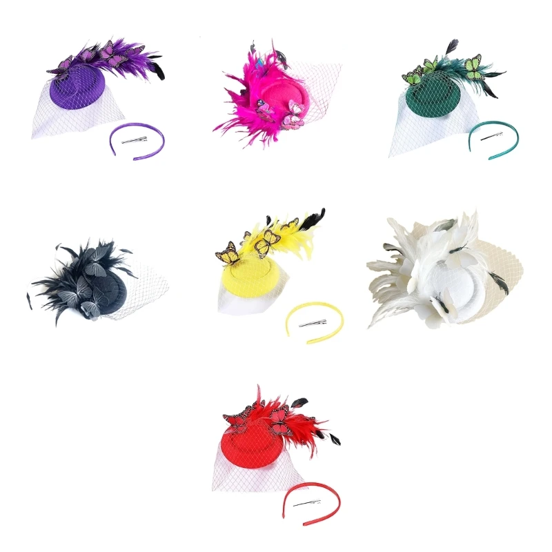 

MXMB Feather Fascinator Hat Headband Halloween Bride Taking Photo Ponytail Hair Clip