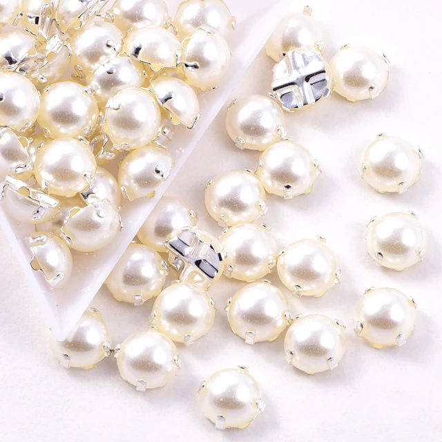 5mm 6mm 8mm 10mm 12mm 14mm Ivory Color Sewing Pearl Beads Sew On ABS  Acrylic With Holes Flatback Half Round for Wedding Dress - AliExpress