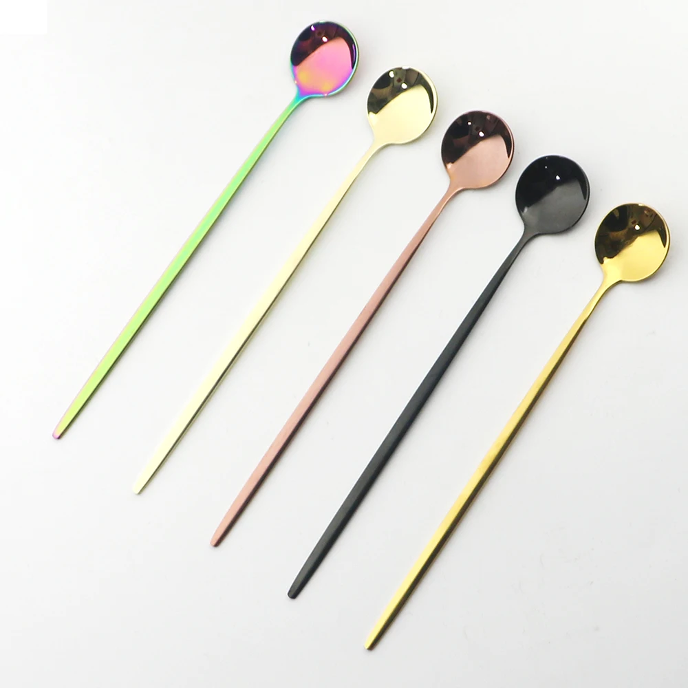Description Picture 2 of item6pcs Ice Spoon For Dessert Coffee Tea Stainless Steel Long Spoon Set Stirring Spoons Black Gold Dessert Spoons Bar Accessories