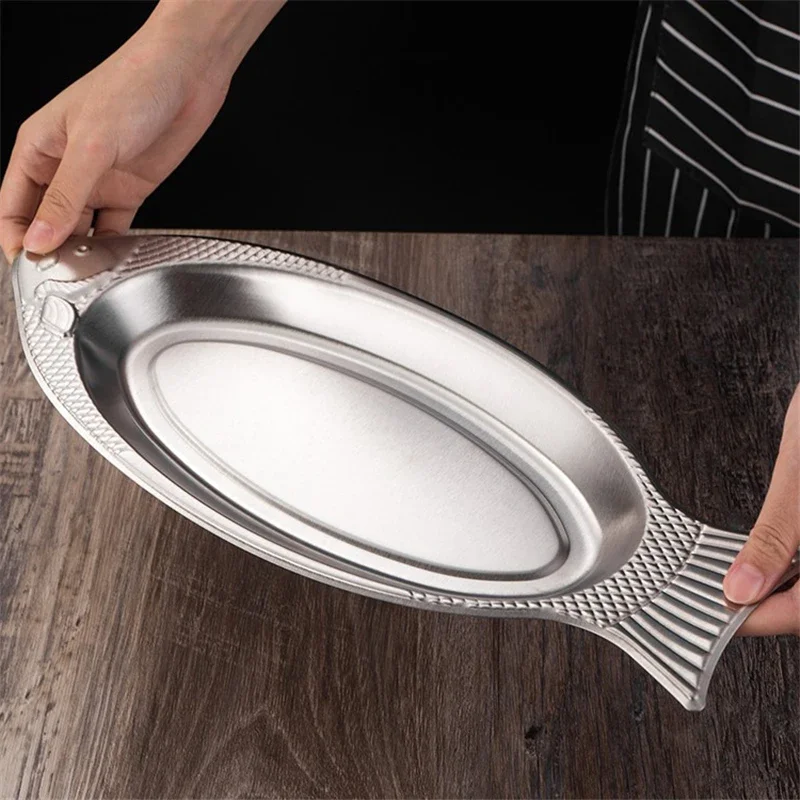 Korean style stainless steel plate Fish dish Fish shaped plates Steamed fish Creative Egg Plate Barbecue plate tray plates
