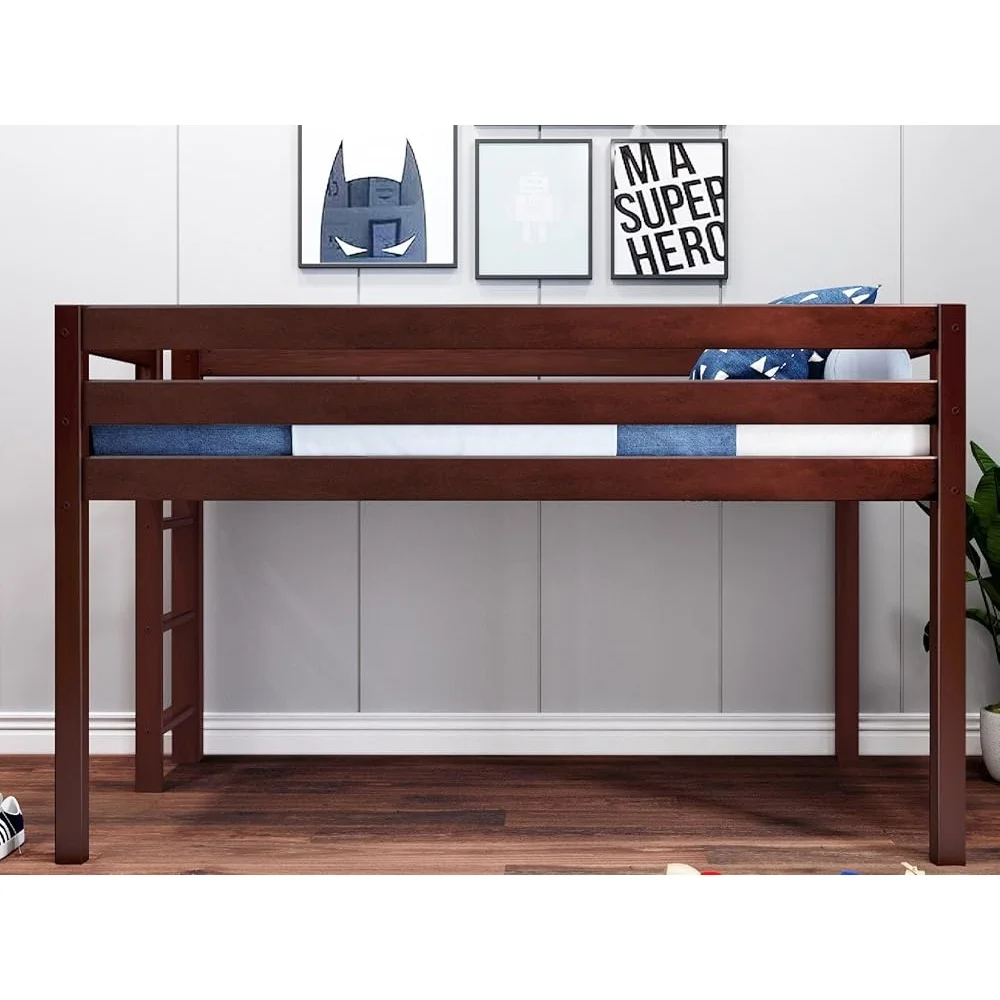 Contemporary Twin Low Loft Bed with End Ladder Solid Wood Cherry Slats Assembly Required Space Saving Kids Furniture 4