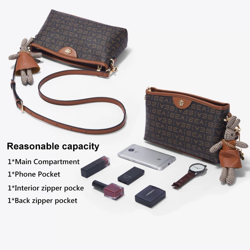 FOXER Brand Print PU Leather Light Shoulder Bag Stylish Monogram Women's PVC Crossbody Bag Female Rabbit Accessory Messenger Bag