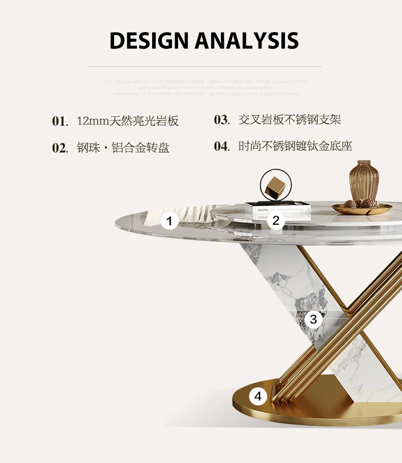 Description Picture 5 of itemStainless Steel Round Table With 360°Rotating Smooth Turntable Designer Rock Slab Kitchen Table Chair Esstisch Dining Furniture