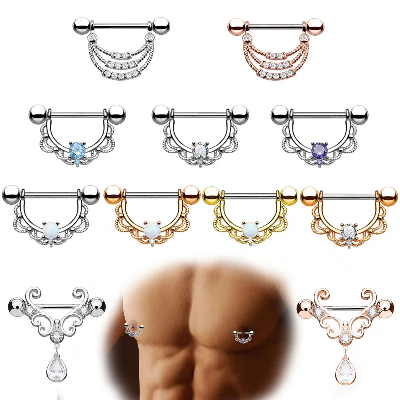 NippleRingsSugicalSteelCubicZirconiaWaterDropOPALNipple