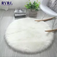 1pc Round Rug Shaggy Plush Wool Carpet Soft Faux Sheepskin Fur Area Rugs For Bedroom Living Room Floor White Home Floor Mat