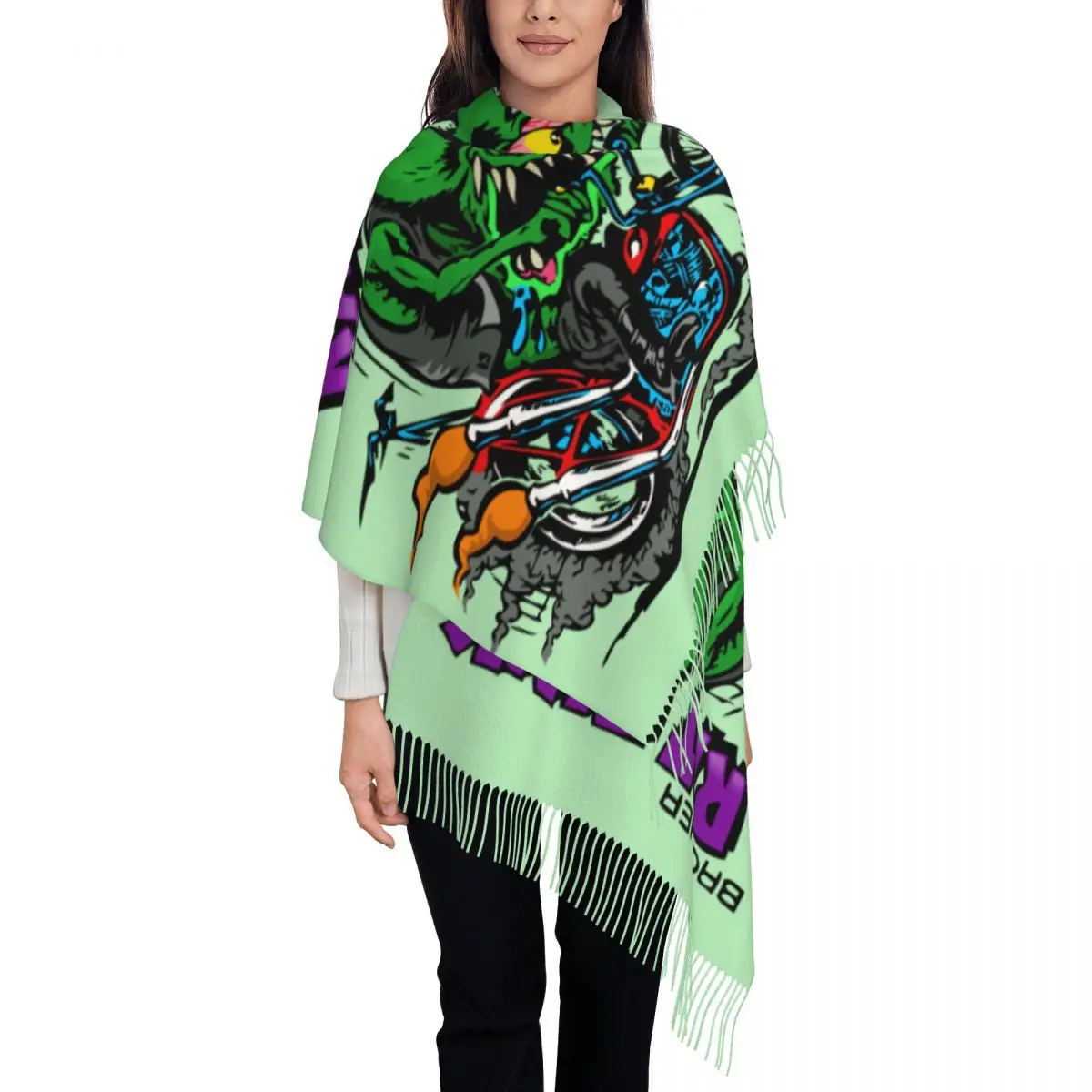 

Anime Cartoon Rat Fink Tassel Scarf Women Soft Shawls Wraps Female Winter Scarves