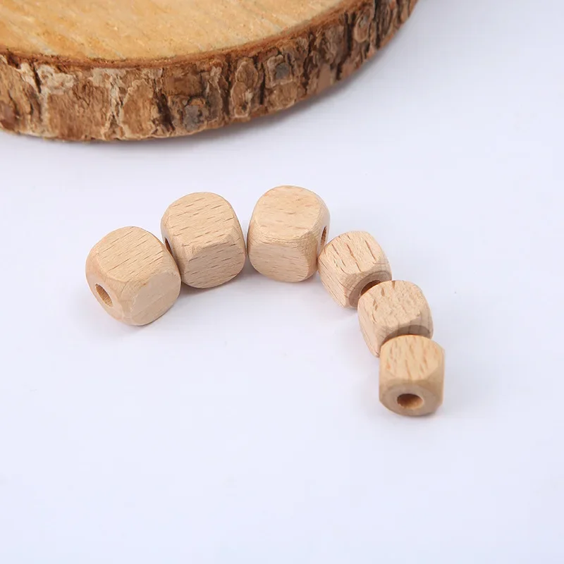 Wholesale Cube Wooden Square Beads 10mm 12mm Natural Beech Wood Spacer Beads For Baby Kids Toys Jewelry Making DIY Necklace