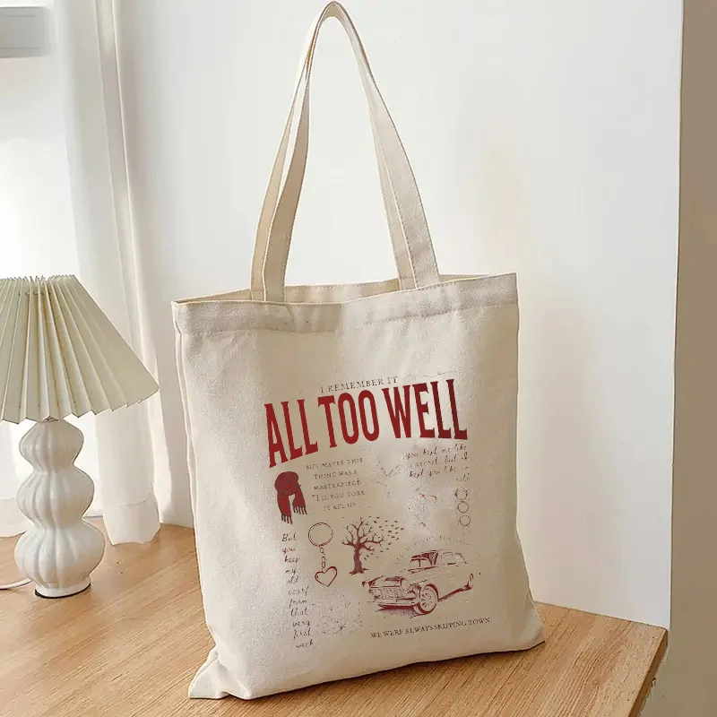 Taylor All Too Well Canvas Tote Bag Causal Shopping Hangbag Gift for Fans Music-lover Gift Large Capacity Canvas Bag Music Merch