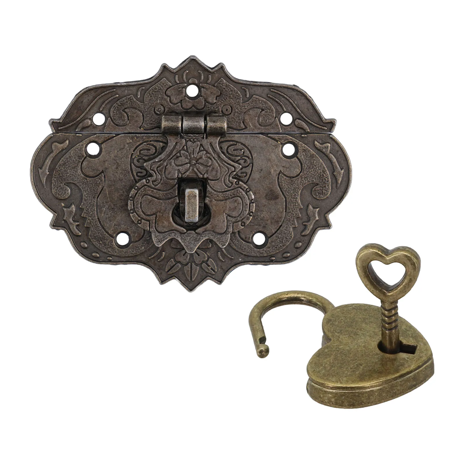 Buckle Cabinet Hinge Box Lock Bronze Carving DIY Hardware Accessories Padlock Key Small Suitcases Wooden Box Hasp