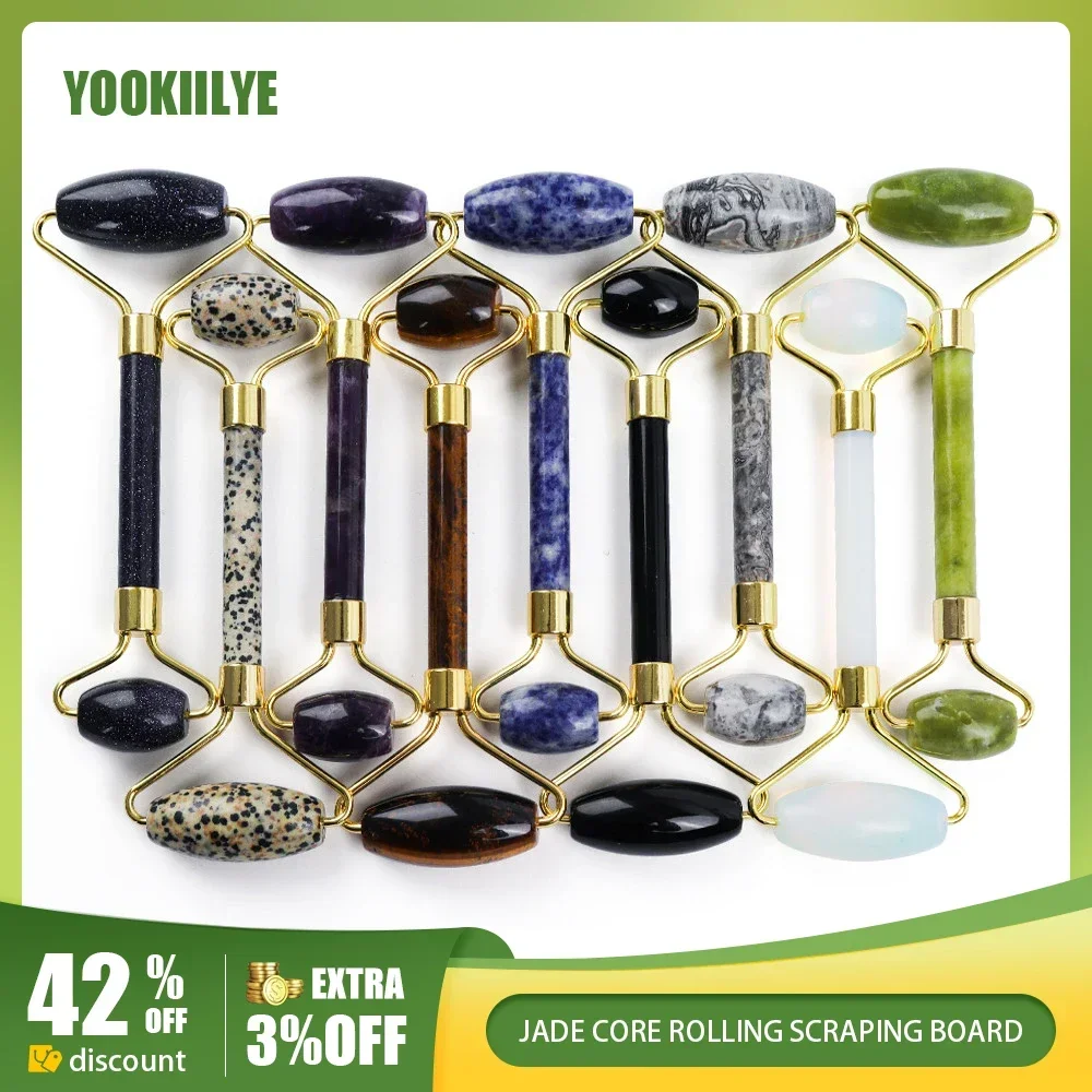 Multicolor Natural Stone Face Jade Roller Facial Massage Lifting Tool Jade Stone Wrinkle Removal Neck Thin Skin Care Massager large premium jewelry cleaning polishing cloth silver gold charms diamond gem stone making tarnish removal cleaner polisher tool