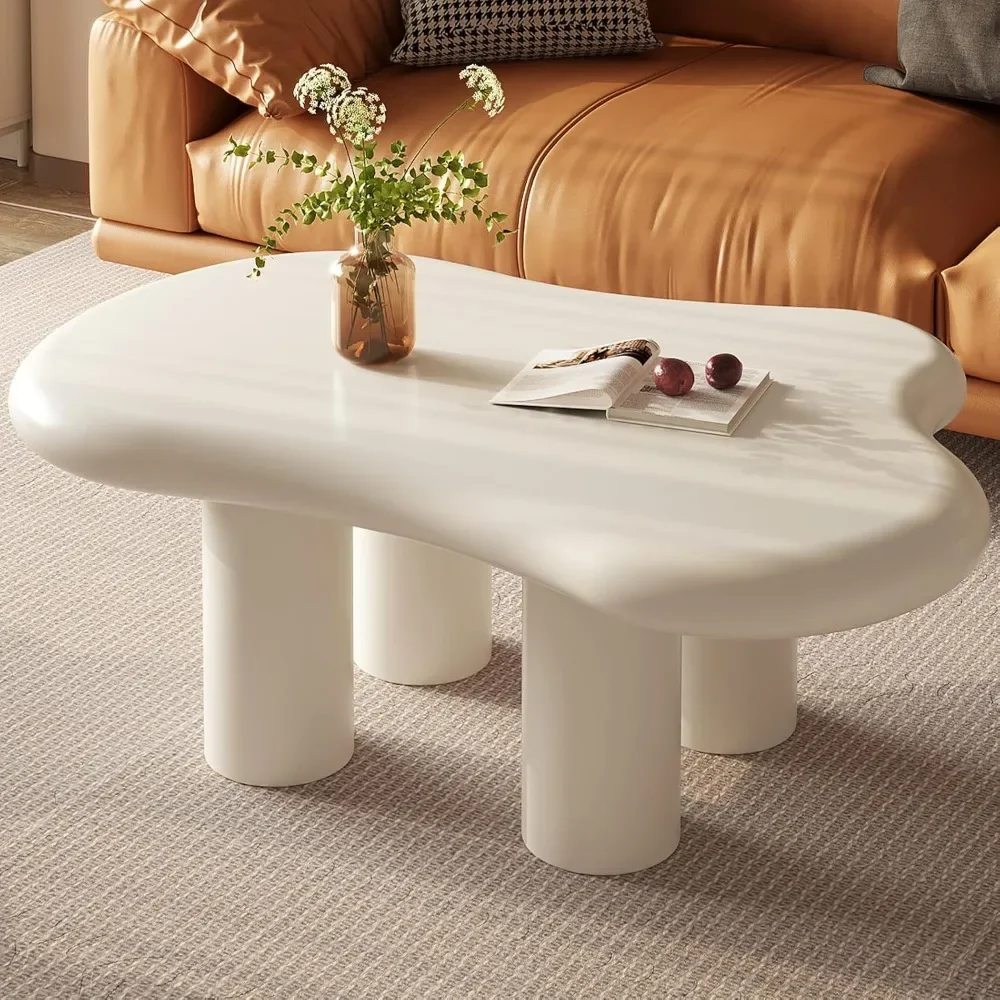 39.37" Cloud Coffee Table, Modern Coffee Table with 4 Sturdy Support Legs, Small  Coffee Table, 2.67" Thick Tabletop,Easy Match 3