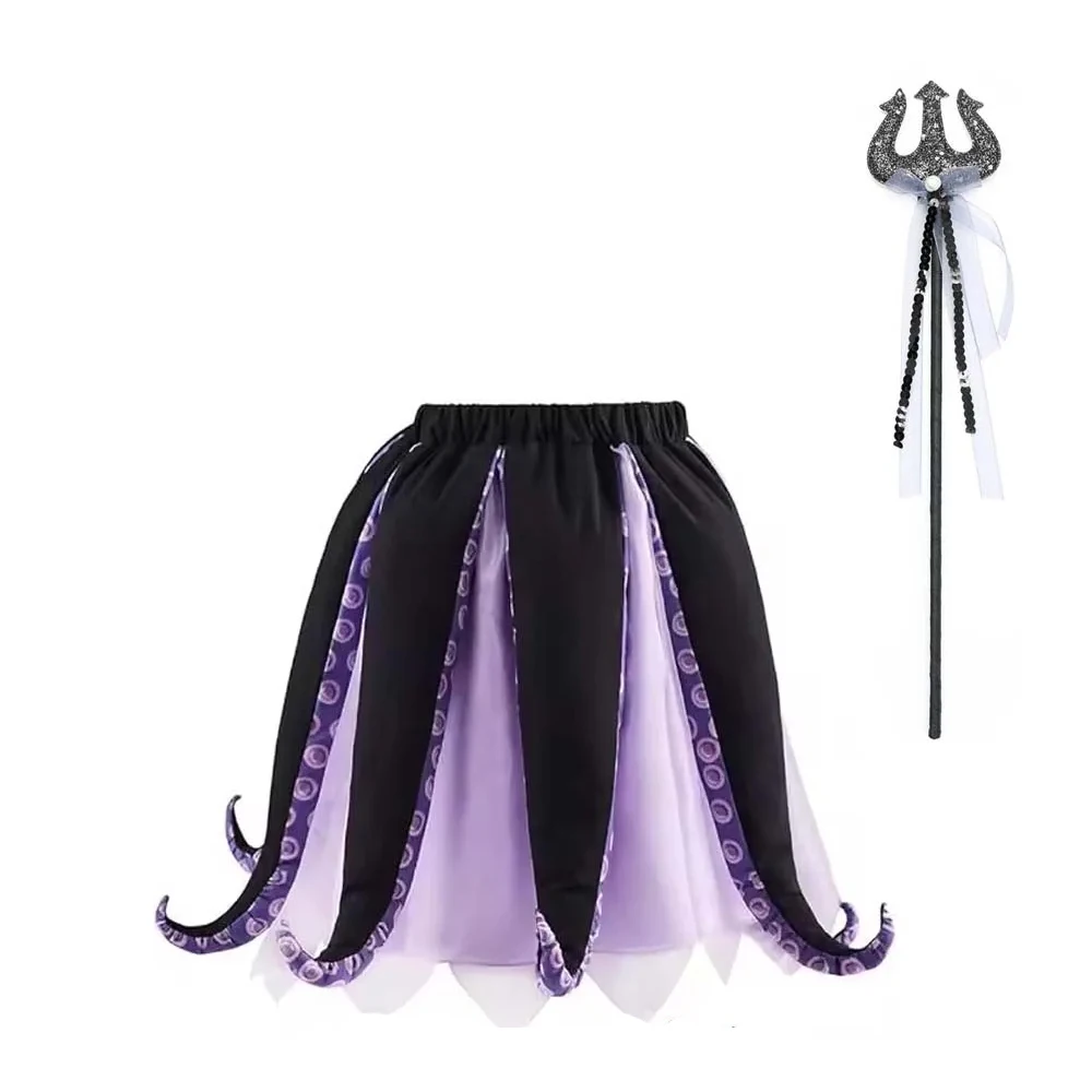 Costume da Ursula per Halloween e Carnevale, Gonna Nera e Viola, Parrucca, Costume da Strega Marina, Vestito Tutu con Tentacoli di Polpo per Donne Adulte - immagine 3