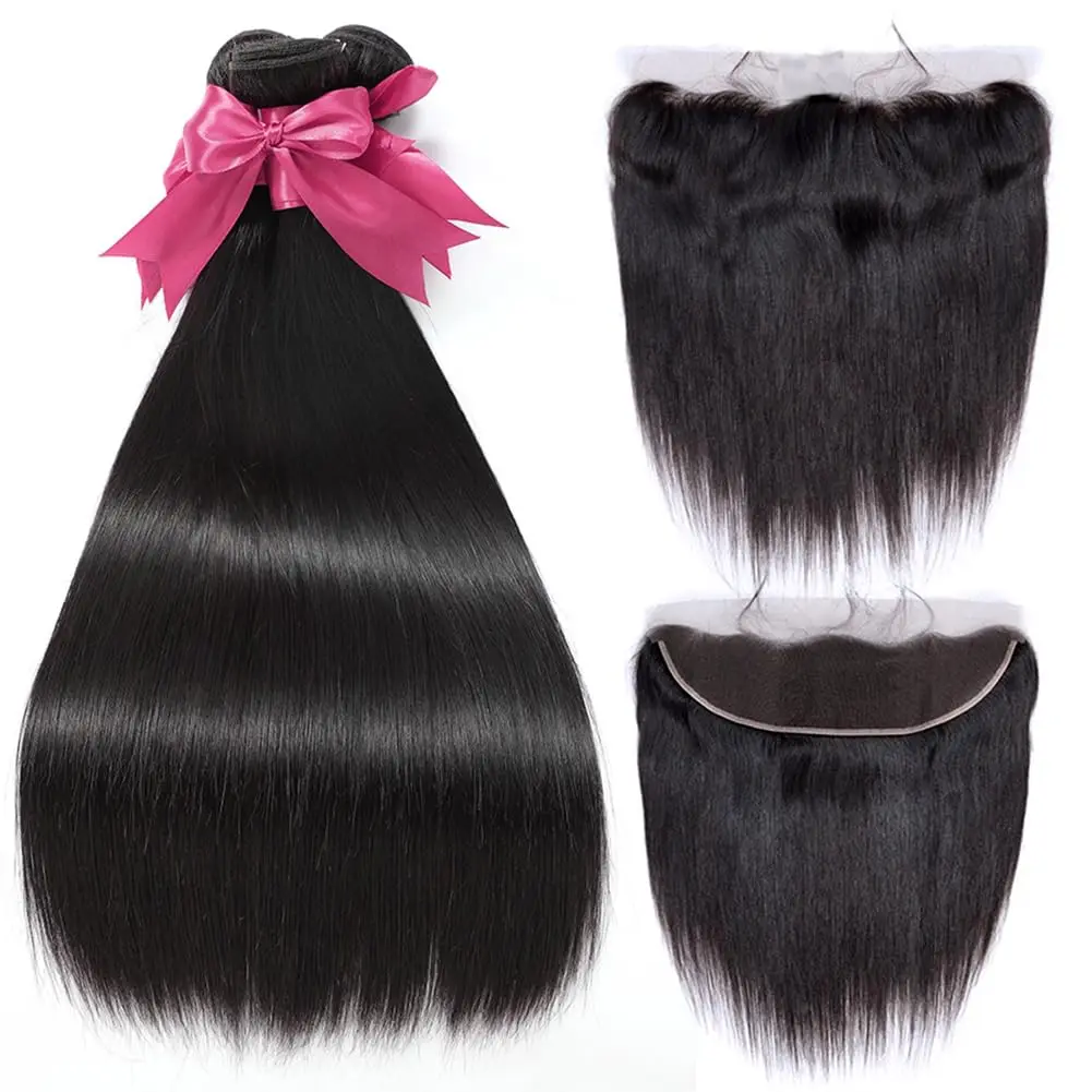 30 32inch Straight Human Hair Bundles with 4x4 Closure Brazilian Raw Bundles 100% Human Hair 13x4 Frontal Closure And Bundles
