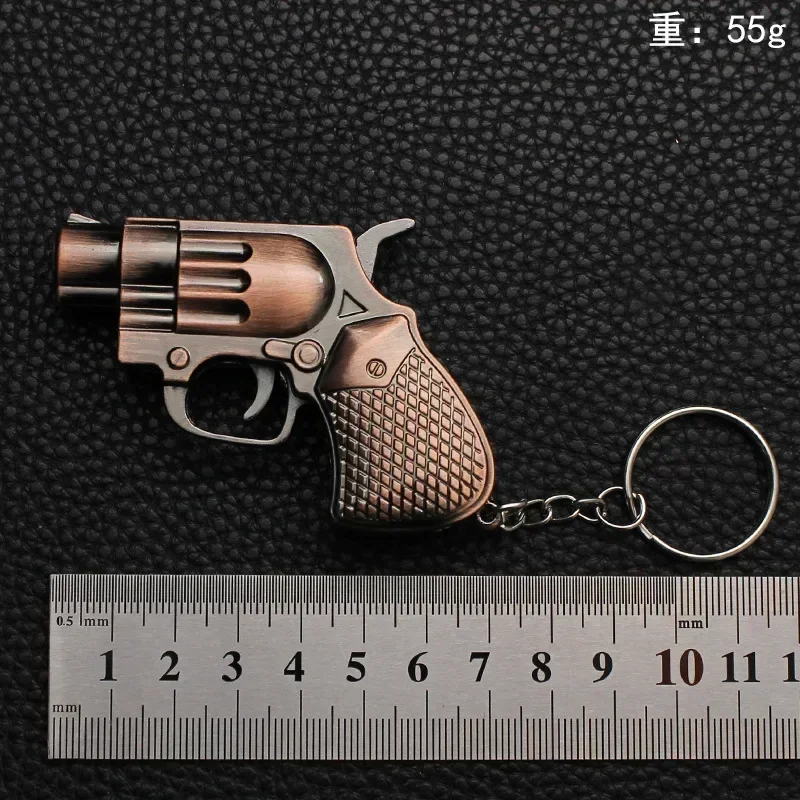 Mini Pistol Lighter Revolver Gas Inflatable Jet Flame Windproof Lighters Metal Keychain Pendant Lighter Gun Gift No Gas
