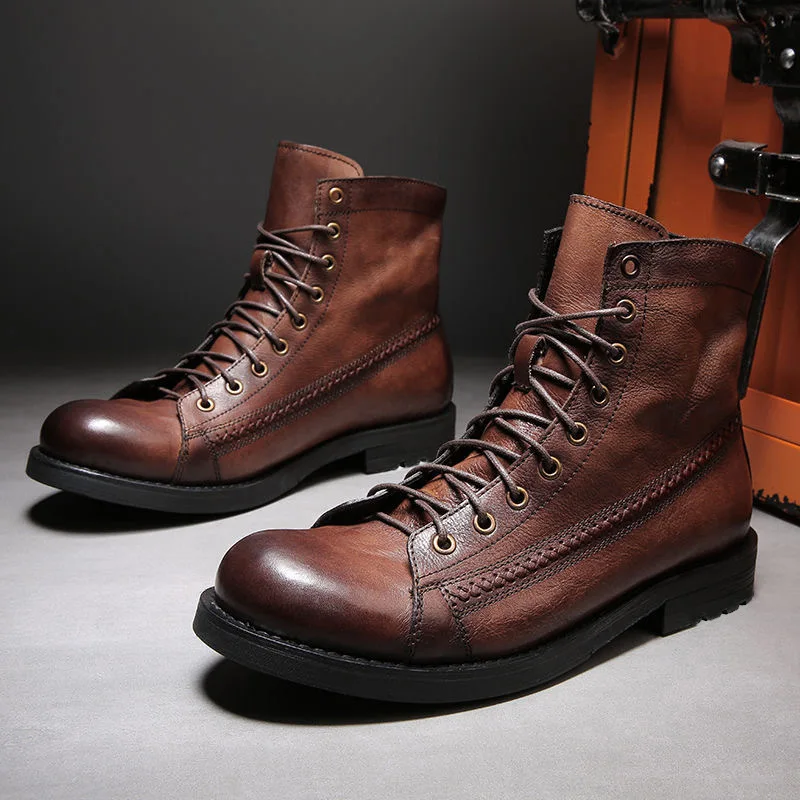 Botas-Retro-hechas-a-mano-para-hombre-Botines-de-cuero-con-punta-pulida ...