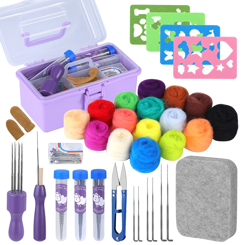 Needle Felting Kit 114pcs Wool Roving Set 2 Types Felting Needles 3 Sizes