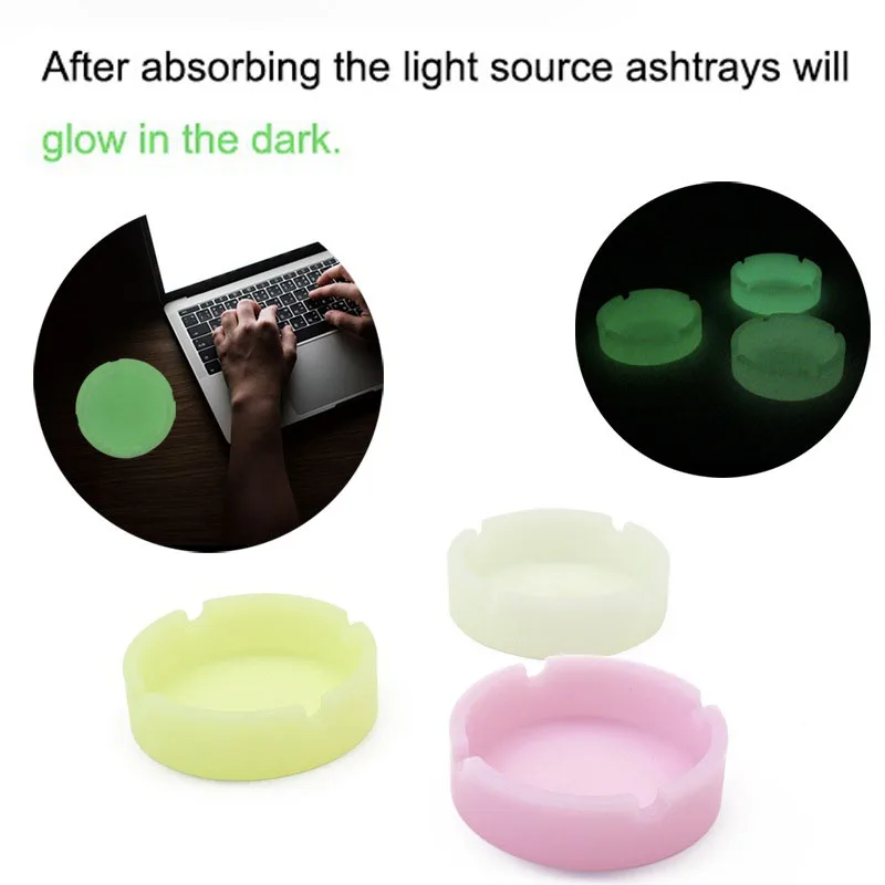 Glow in the Dark Silicone Ashtray Round and Square Luminous Ash Tray Small Size silicone ashtray